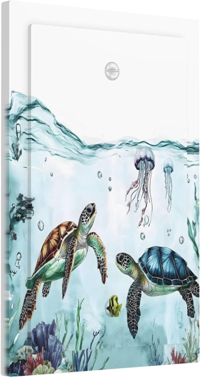 Sea Turtles Sea Coral Seaweed Ocean Jellyfish Light Switch Cover Plate 1 Gang No Device Blank Electrical Wall Plates Faceplate Decorative Switch Plate for Kids Room Bathroom Decor