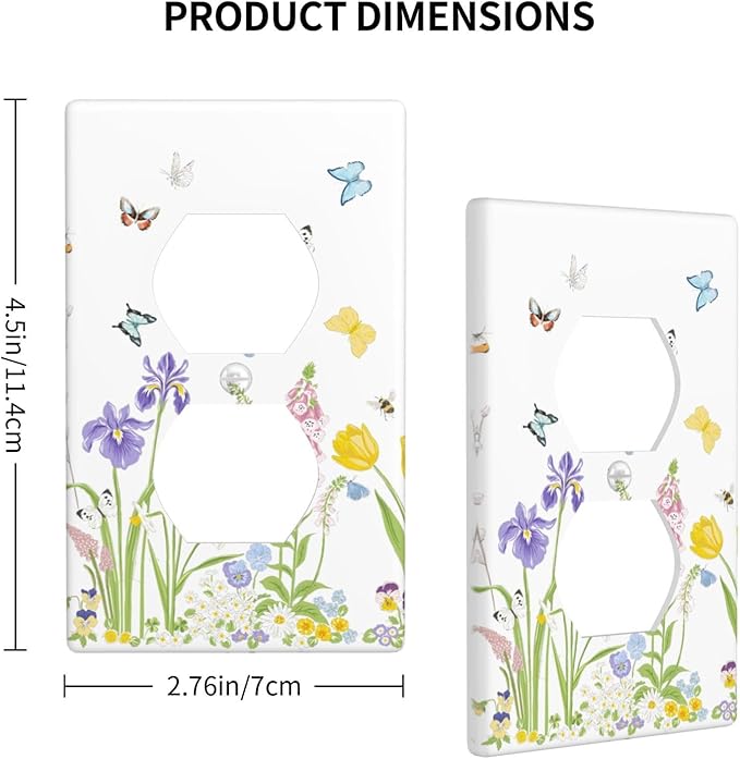 Flower Butterfly Outlet Covers Decorative Electrical Outlets Duplex Outlet 1-Gang Wall Plate Receptacle Wall Outlet Cover