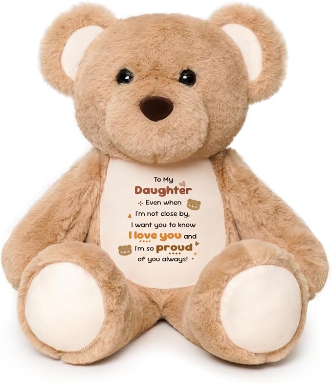To My Daughter Teddy Bear Plush Toy, Daughter Gifts from Mom Dad, Soft Stuffed Animal with Positive Affirmation Message, Valentines Mothers Day Birthday Graduation Gifts for Women Daughter Kids 15"