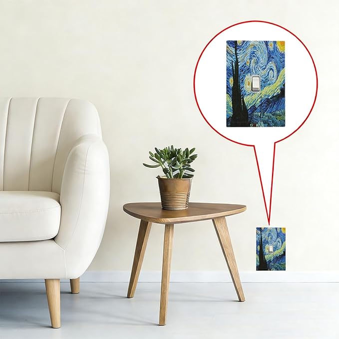 Van Gogh The Starry Night 1-Gang Toggle Light Switch Plate, Post-Impressionist Masterpiece Swirling Night Sky Decorative Wall Plate for Living Room Decor