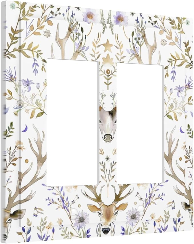 Decorative Outlet Covers Gothic Retro Floral Damask Elk Wild Flower 2 Gang Double Gfci Rocker Electrical Wall Panels Light Switch Cover Plate For Bed Room Living Room Decor