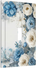 Decorative Light Switch Cover Blue Rose White Flowers Rustic Floral 1 Gang Wall Plate Oversized Single Toggle Wall Cover Jumbo Electrical Switchplate Face