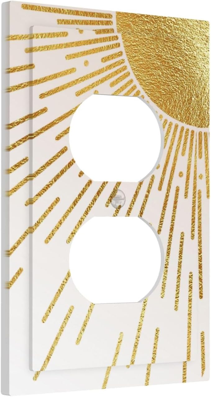 Mid Century Boho Gold Sun Abstract Sunrise Outlet Covers 1 Gang Duplex Light Switch Cover Decorative Switch Plates Electrical Receptacle Faceplate Wall Plate for Kids Room Home Decor