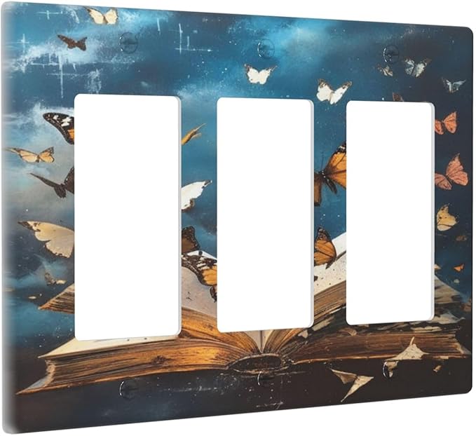 Decorative Art Light Switch Covers Butterflies from the Book 3 Gang Triple Rocker Outlet Switch plate GFCI Faceplate GFCI for Home Decor