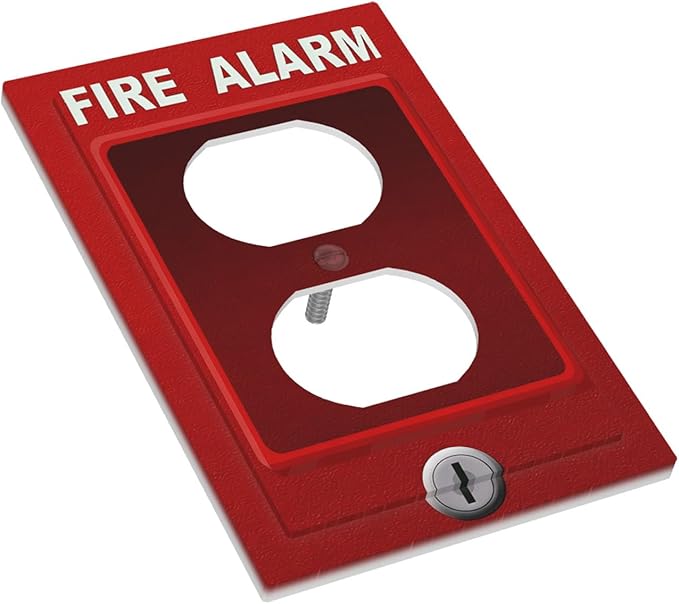 Novelty Fire Alarm Prank Duplex Wall Plate - 1-Gang Standard US Size Fire Station Themed Outlet Covers for Game Room Decor