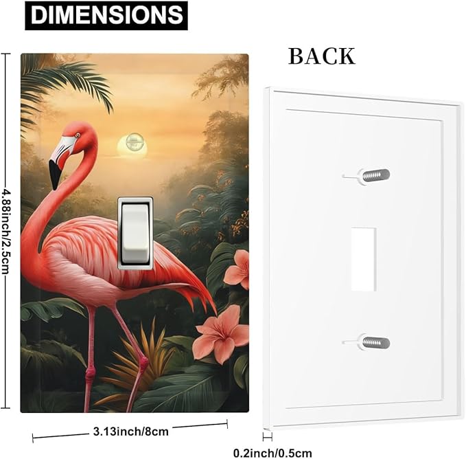 Tropical Flamingo Jungle Paradise 1-Gang Toggle Light Switch Plate, Exotic Jungle Decorative Wall Plate for Bathroom Decor
