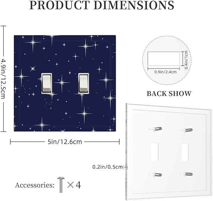 Starry Night Double Toggle Switch Cover - 2-Gang Standard US Size Celestial Sparkle Light Switch Covers, Midnight Galaxy Cosmic Glow for Bedroom & Nursery