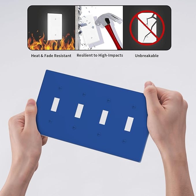 Blue 4 Gang Quad Toggle Light Switch Cover Decorative Electric Decorative Quadruple Device Switch Face Wall Plate Screwless
