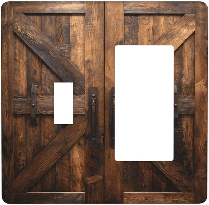 Decorative Outlet Covers Retro Brown Wood Barndoor 2 Gang Light Switch Cover Plate Single Toggle 1 Rocker Wall Plates for Electrical Switch Plate Covers for Farmhouse Home Decor