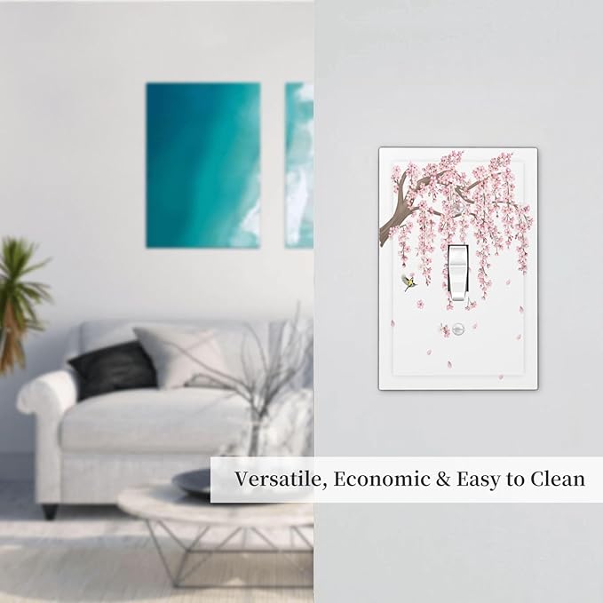 Pink Flower Tree Branch Cherry Blossom Tree Floral Birds Decorative Light Switch Cover 1 Gang Single Toggle Device Electrical Faceplate Switchplates Decorator Outlet Wall Plate for Bedroom Living Room