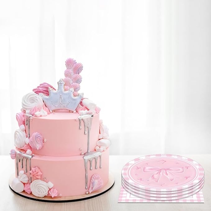 40pcs Pink Bow Party Supplies Bow Birthday Party Plates and Napkins Pink Bow Party Decorations for Girls Bachelorette Party Bride Engagement Decoration Baby Shower Coquette Cute Supplies