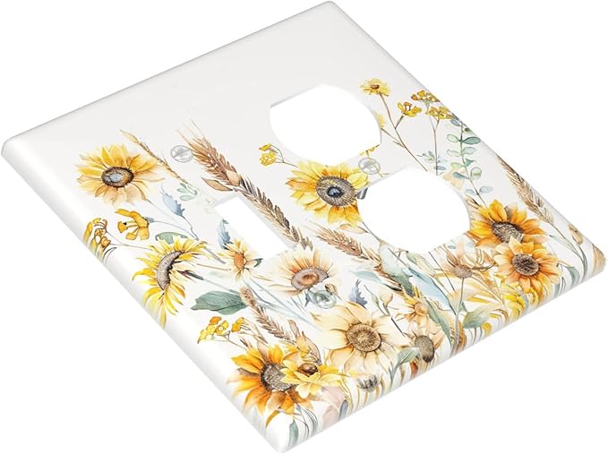Yellow Floral Sunflowers Wheat Ears Watercolor Wild Flowers Wallplates 1 Toggle 1 Duplex Switch Plate Electrical GFCI Faceplate Decorative Light Switch Covers for Bedroom Living Room Decor