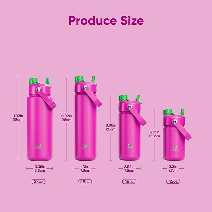 ENCOOL Insulated Water Bottle with Straw Stainless Steel Water Bottle, Leak-Proof, BPA-Free, Double Wall Vacuum Keeps Cold for 24 Hours for Sports, Travel, School (32 oz, Knockout Pink)
