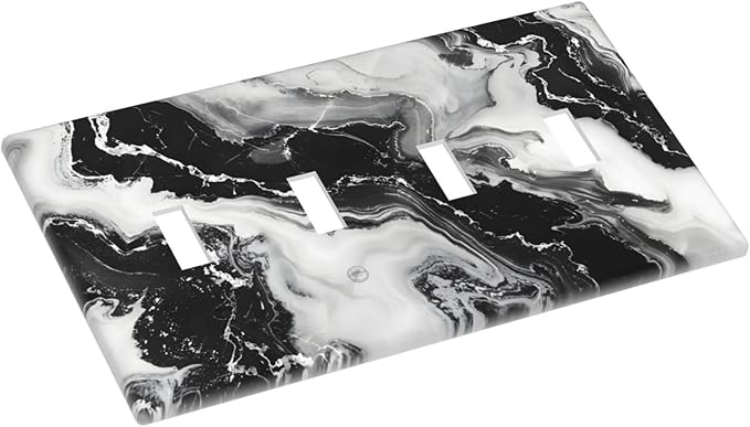 Ink Painting Marble Black White Abstract Luxurious Print Light Switch Covers Quad Toggle Electrical Faceplate 4 Gang Wall Plate Decorative Switch Plates Cover for Kitchen Office Decor