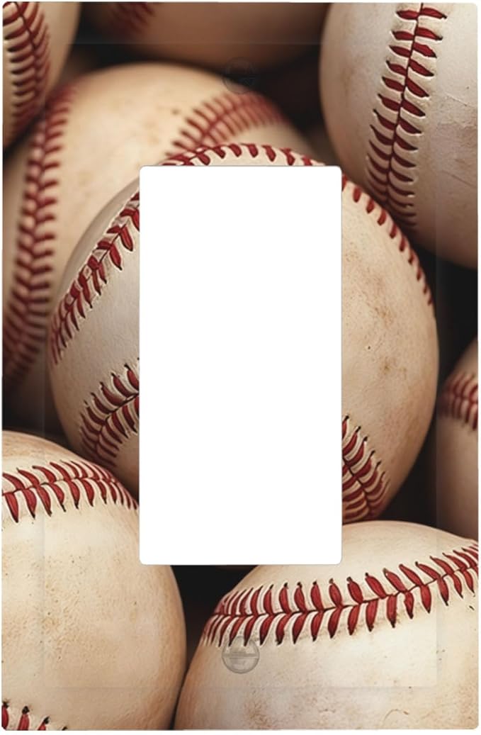 Vintage Baseball Single Rocker Switch Cover - 1-Gang Standard US Size Americana Baseball Light Switch Covers for Sports Fan Decor