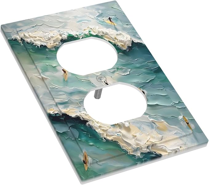 Beach Waves Ocean Surfing Hoverboard Painting Print Outlet Covers 1 Gang Duplex Light Switch Cover Decorative Switch Plates Electrical Receptacle Faceplate Wall Plate for Bedroom Living Room Decor