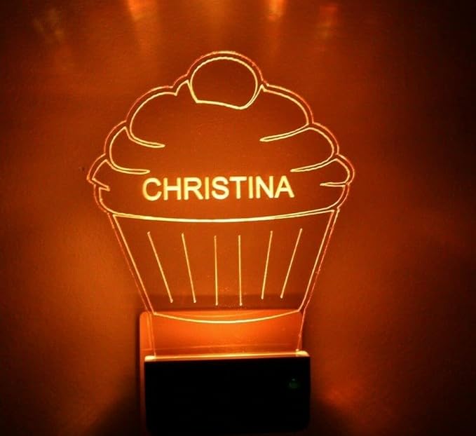 MIRROR MANIA Night Light Multi Color Personalized LED Plug-in, Ultra-Slim Touch Night Light Smart Dusk to Dawn Sensor, Kids Children's Bedroom Kitchen Bathroom Hallway Play Room Variations (Cupcake)