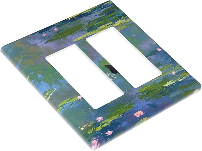 Decorative Outlet Covers Cute Black Cat Water Lily Pond Watercolor 2 Gang Double Rocker Light Switch Cover Decorative Switch plates Electrical Wallplates GFCI Receptacle for Kids Room Nursery