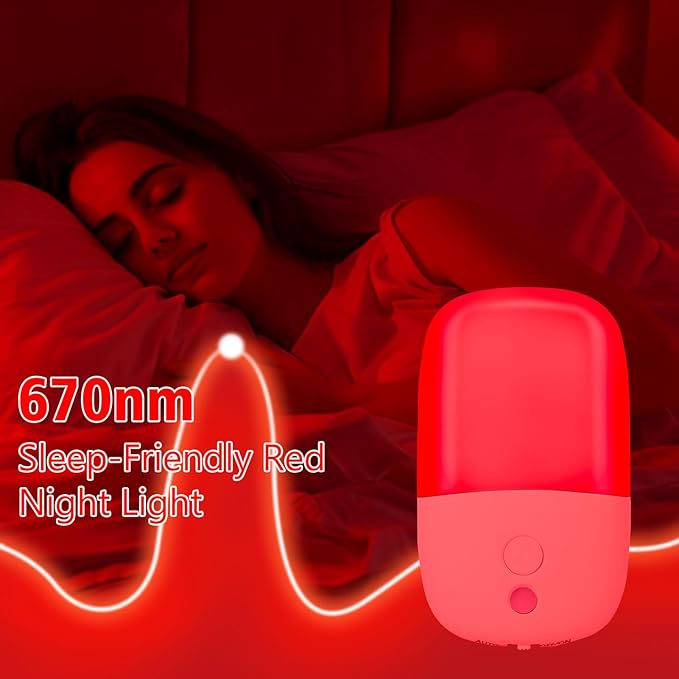 echosari 670nm Red Light Night Light for Sleep, 2 Pack Red Night Lights with Dusk to Dawn Sensor, LED Night Light Plug into Wall for Baby Nursery Kids Adults Bathroom Bedroom