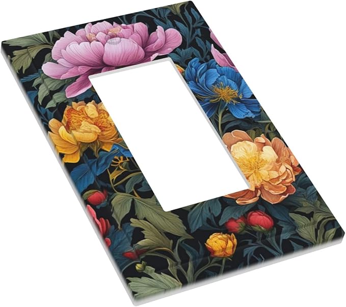 Decorative Outlet Covers Big Yellow Pink Flowers Blue Red Floral Green Leaf 1 Gang Single Decora GFCI Device Light Switch Covers Plate 1 Rocker Wall Plate Jumbo Switch Cover Plate