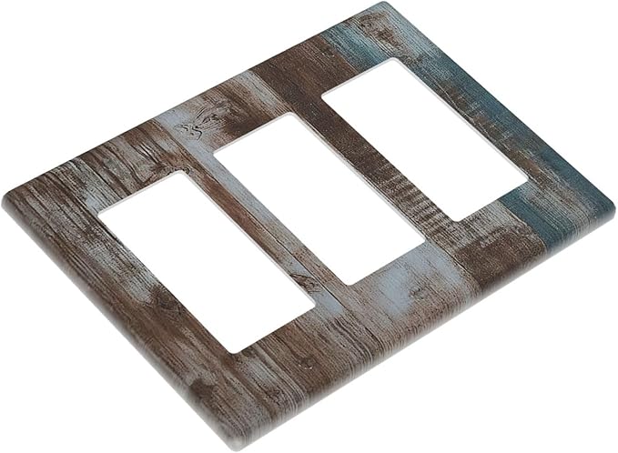 Vintage Blue Brown Wood Grain Light Switch Covers 3 Gang Rocker Decorative Triple Outlet Wall Plate Cover Switchplate Electrical Gfci for Bedroom Farmhouse Decor