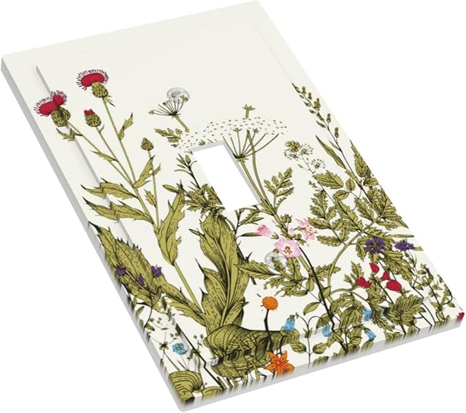 Country Rustic Colorful Flowers Floral 1 Gang Toggle Light Switch Plate and Outlet Cover Spring Garden Botanical Plant Wildflower Blossom Decorative Single Toggle Switch Face Socket Plug Wall Plate