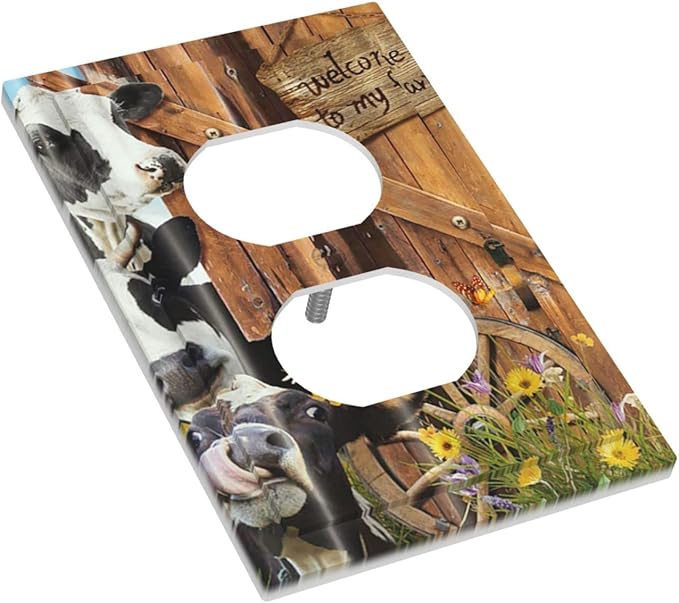 Decorative Switch Plate Covers Farm Cow Farmhouse Barn Door Rustic Vintage Wooden 1 Gang Receptacle Duplex Wall Plate Light Switch Cover Single Dual Device Outlet Plate Electrical Faceplate