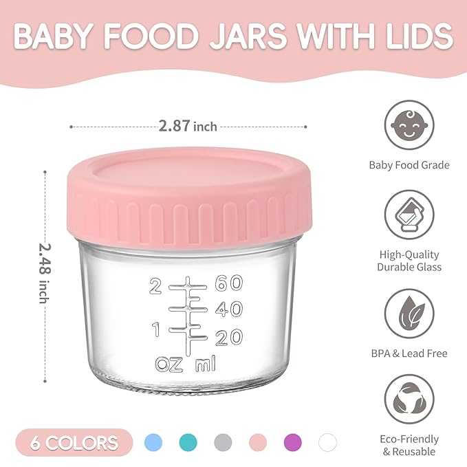 DEHOV 6-Piece Glass Baby Food Containers with Lids,4 OZ Small Glass Freezer Safe Baby Food Storage Jars,Leak Proof Baby Food Grade Puree Containers