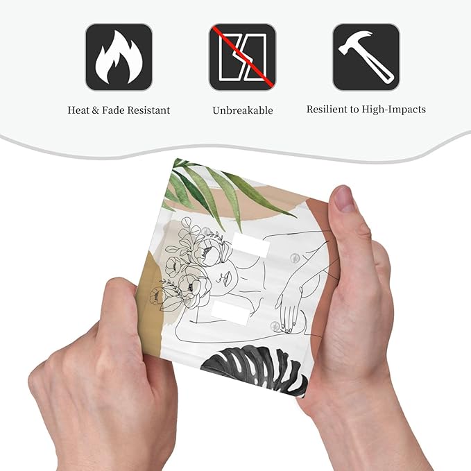 Mid Century Abstract Women Lady Boho Palm Leaf Double Toggle Light Switch Covers Decorative Unique 2 Gang Wall Plate Dual Electrical Faceplate Switchplate for Bathroom Bedroom Living Room Decor