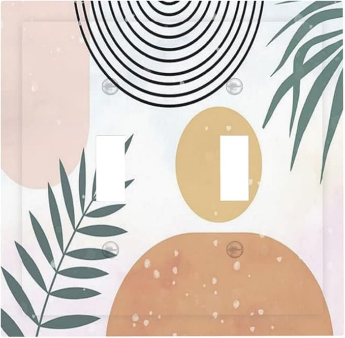 Light Switch Cover Boho Mid Century Sun Leaves 2 Gang Wall Plate Double Light Switch Plate Abstract Leaf Arch Toggle Decorative Outlet Covers Electrical Switchplate for Bathroom Home Decor