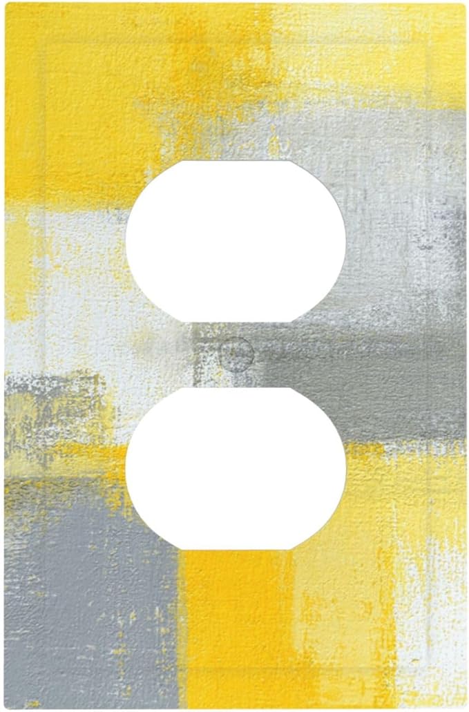 Outlet Covers Retro Modern Gray Yellow Ombre Abstract Art 1 Gang Duplex Light Switch Cover Plate Decorative Wall Plates Electrical Switchplate Receptacle for Bathroom Bedroom Decor（2 Pack）
