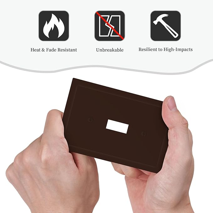 Decorative Toggle Brown 1 Gang Light Switch Cover, Mocha Coffee Single Wall Plate, Dark/Thick Brown Electrical Switch Face Wallplate One Gang