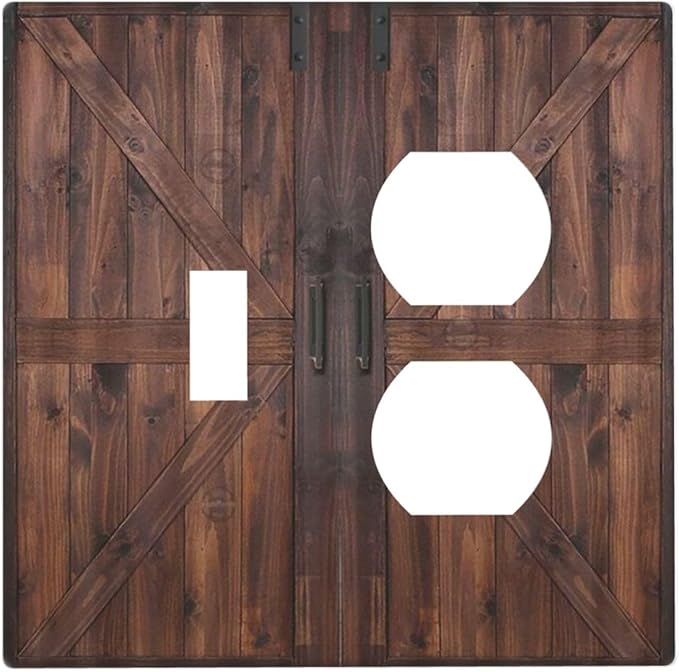 Rustic Barn Doors Vintage Brown Wood Plank Print Wallplates 1 Toggle 1 Duplex Switch Plate Electrical GFCI Faceplate Decorative Light Switch Covers for Farmhouse Home Decor