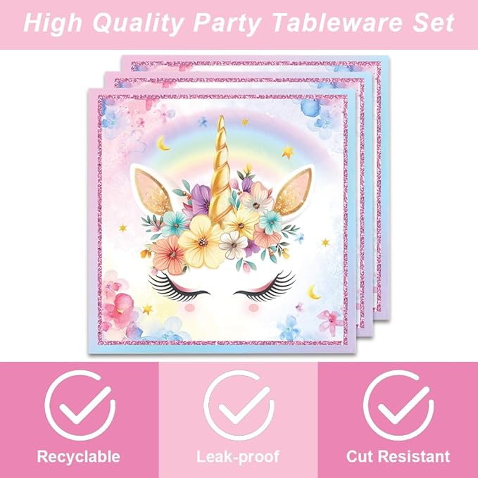 40Pcs Unicorns Birthday Decorations for 20 Guests Birthday Party Supplies Set Unicorns Plates and Napkins Magical for Girls Baby Shower Party Decorations
