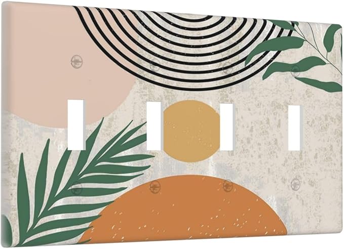 Orange Mid Century Boho Flower 4 Gang Quad Toggle Device Light Switch Cover Decorative Wall Plate Decorative Electrical Faceplate Outlet Cover