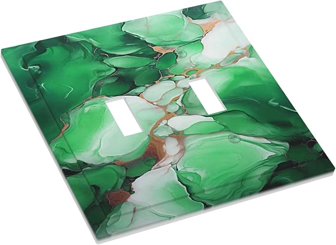 Decorative Light Switch Cover Plate Abstract Luxury Emeralds Green Gold MarbleTextures 2 Gang Wall Plate Oversized Double Toggle Two Switch Wall Cover Plate Dual Device Face Plate