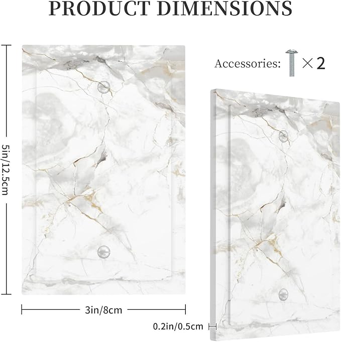 White Marbling Golden Stream Lines Print Light Switch Cover Plate 1 Gang No Device Blank Electrical Wall Plates Faceplate Decorative Switch Plate Covers for Bathroom Kitchen Decor