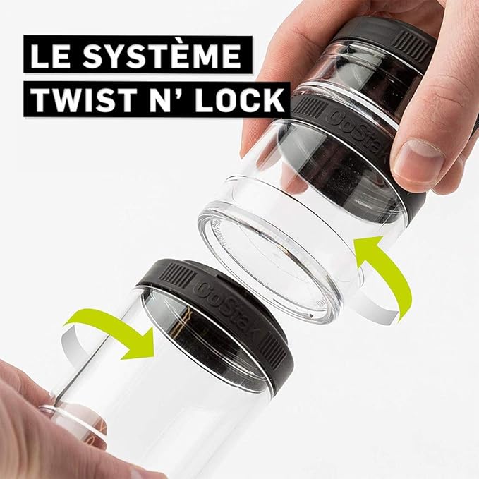 BlenderBottle GoStak Twist n' Lock Storage Jars, 150cc 2-Pak, Black