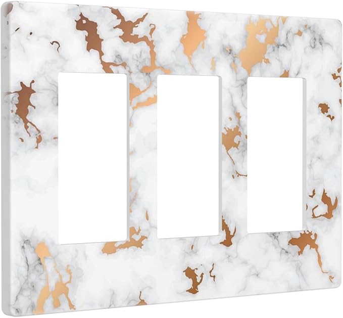 Lexury White Red Golden Marble 3 Gang Triple Rocker/Decora Light Switch Wall Plate Cover Decorative Electrical Faceplate Switchplate for Bathroom Living Room Decor