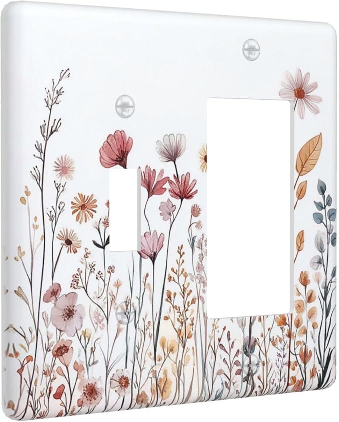 Outlet Covers Spring Floral Pink Wildflower Leaves Plants 1 Toggle 1 Rocker Combination Decorative Wall Plate Electrical Switch Plates Light Switch Cover Plate For Home Bed Room Decor