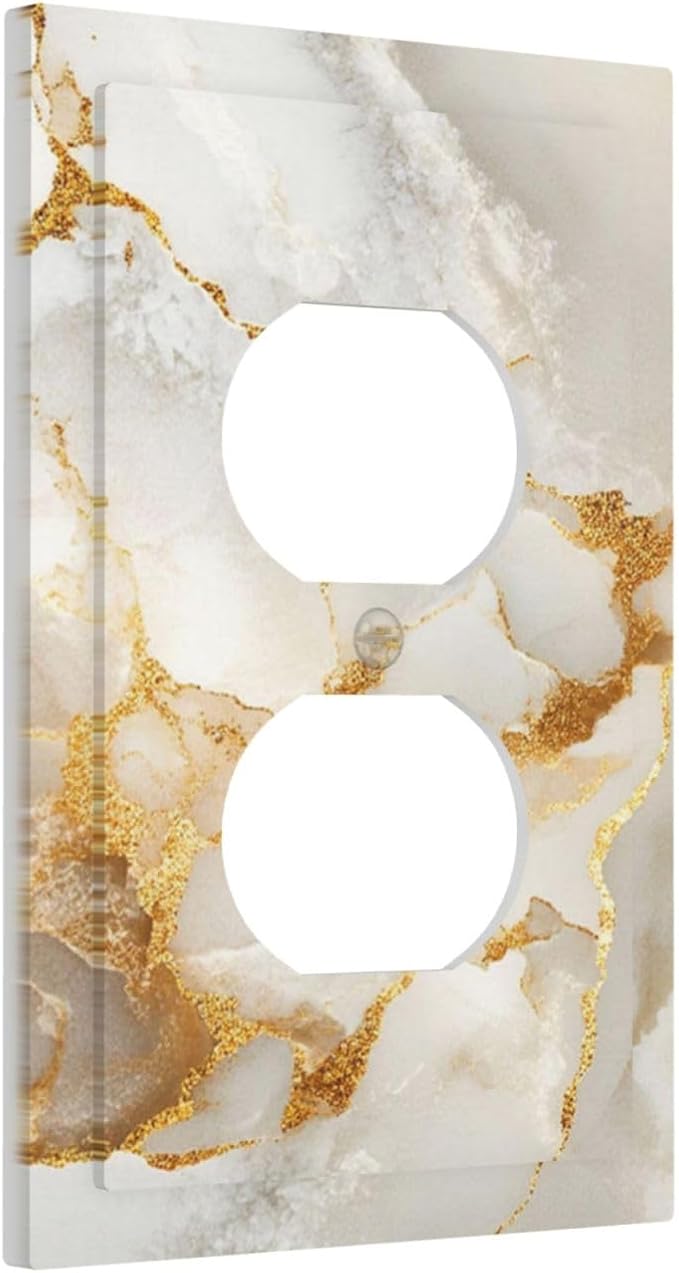 Gold Marble Crack Simple Abstract Print Outlet Covers 1 Gang Duplex Light Switch Cover Decorative Switch Plates Electrical Receptacle Faceplate Wall Plate for Bathroom Kitchen Home Decor