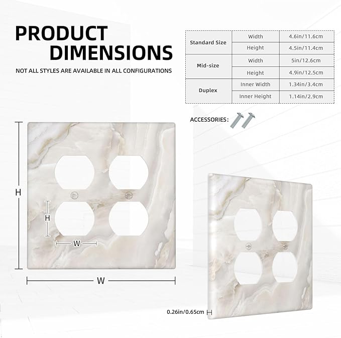 Abstract Luxury White Marble Texture Outlet Covers 2 Gang Double Duplex Decorative Light Switch Covers Electrical Wallplates Socket Faceplate for Bathroom Kitchen Living Room Decor