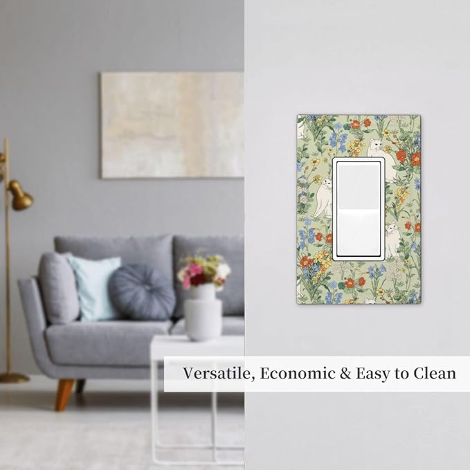 Decorative Outlet Covers Vintage Floral Cute Cat Colorful Flowers 1 Gang Single Rocker Light Switch Cover Plate Wall Plates Gfci Faceplate For Bed Room Living Room Decor