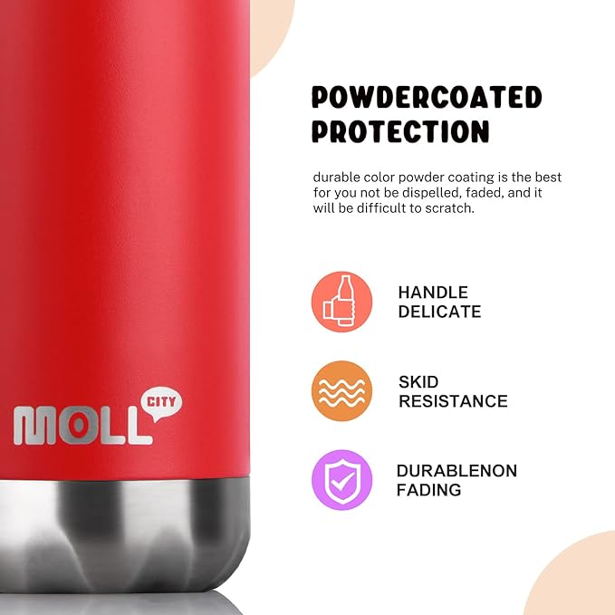 17 oz Insulated Water Bottle-Stainless Steel Vacuum Sports Water Bottle for Back to School- Cola Shape Travel Leak Proof Flask (Fire Red)