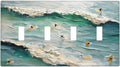 Beach Waves Ocean Surfing Hoverboard Painting Print Light Switch Covers Quad Toggle Electrical Faceplate 4 Gang Wall Plate Decorative Switch Plates Cover for Bedroom Living Room Decor