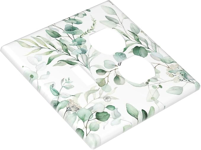 Boho Green Eucalyptus Leaf Floral Plants Flowers Wallplates 1 Toggle 1 Duplex Switch Plate Electrical GFCI Faceplate Decorative Light Switch Covers for Bed Room Living Room Decor