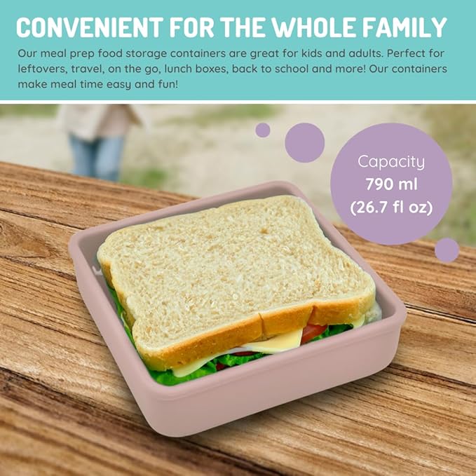 melii Reusable Silicone Sandwich Container | Leak-Resistant Food Storage with Easy-Open Lid, BPA-Free, Dishwasher & Microwave Safe, Lunch Box for Kids & Adults (Pink)
