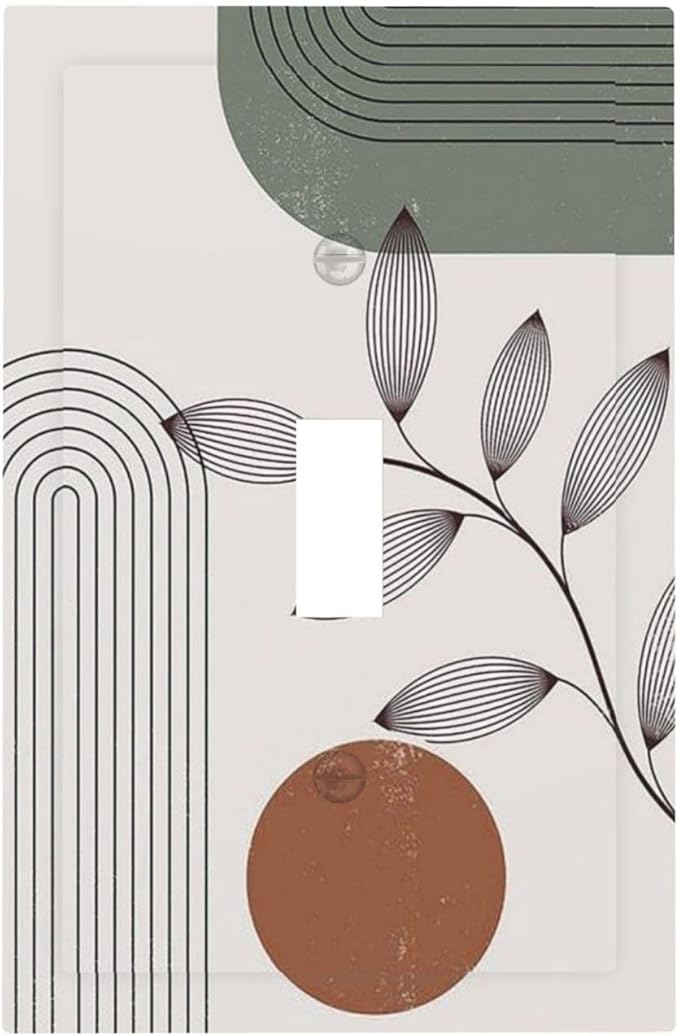 Decorative Light Switch Cover Sage Green Boho Nature Art Minimalist Geometric Plant 1 Gang Single Toggle Device Electrical Faceplate Switchplates Decorator Outlet Wall Plate for Bedroom