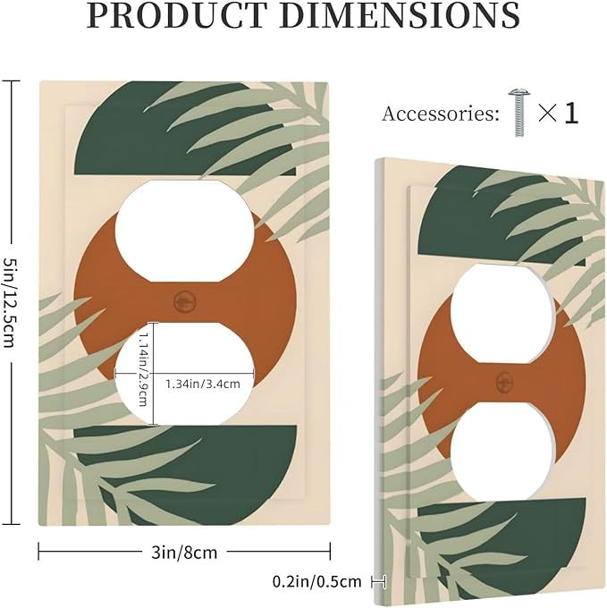 Outlet Covers Vintage Boho Sun Leaf 1 Gang Duplex Light Switch Cover Plate Decorative Wall Plates Electrical Switchplate Receptacle for Bathroom Bedroom Decor（2 Pack）