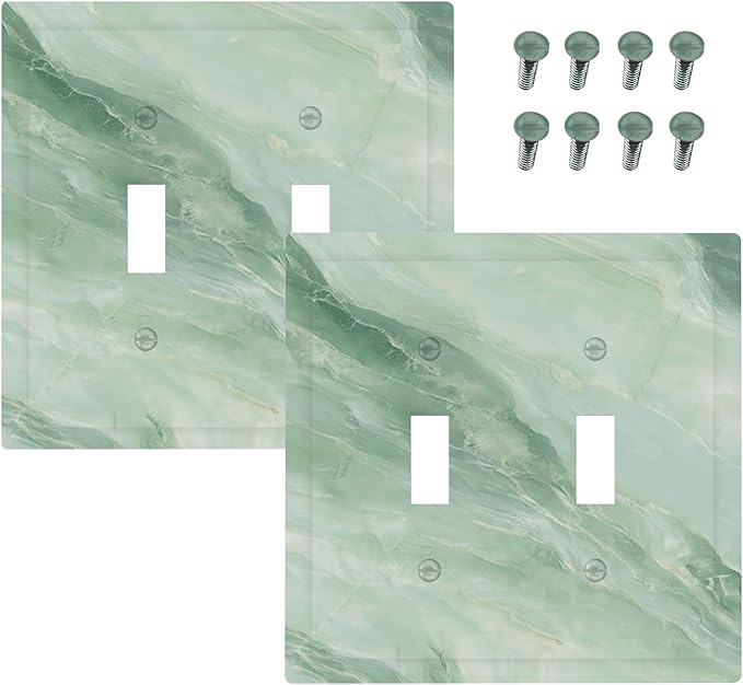 Outlet Covers Green Marble Luxury Abstract 1 Gang Duplex Light Switch Cover Plate Decorative Wall Plates Electrical Switchplate Receptacle for Bathroom Bedroom Decor（2 Pack）